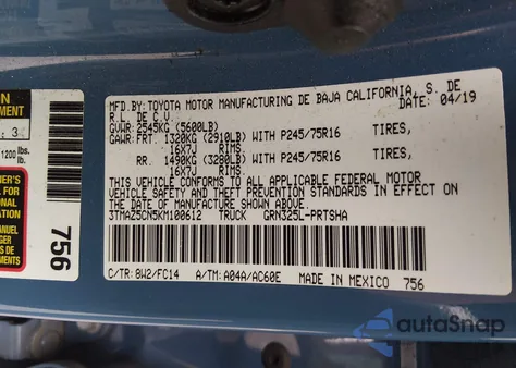 2019 Toyota Tacoma Sr5 V6 from USA, damaged, VIN 3TMAZ5CN5KM100612